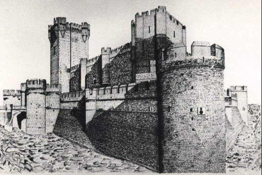 Castillo de la Mota de Medina del Campo, dibujo a plumín de Juan Antonio del Sol Hernández